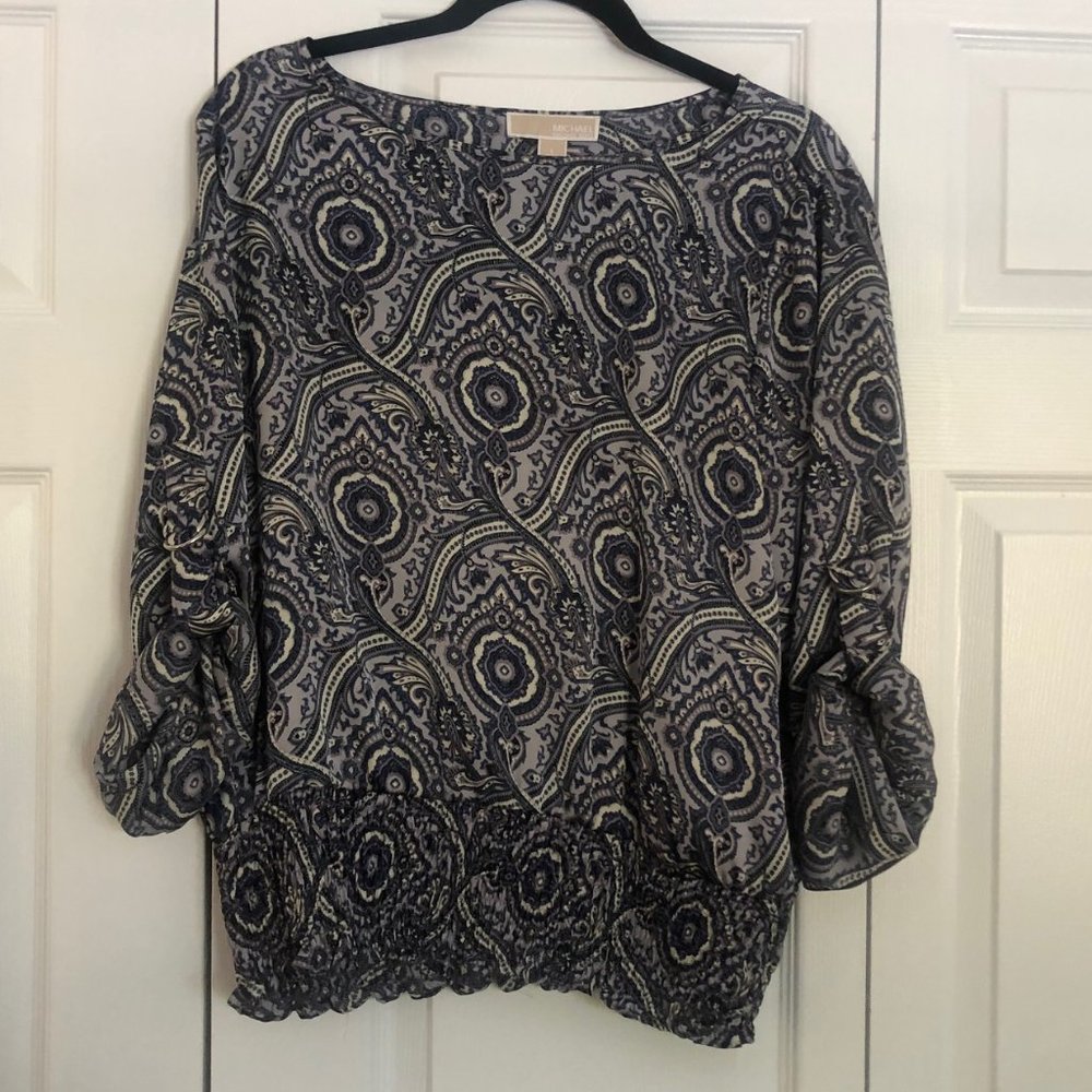 Michael Kors Navy/Lavender Paisley top, Size L